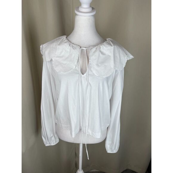 Zara White Peter Pan Collar Blouse Long Sleeve Size L - Picture 1 of 5